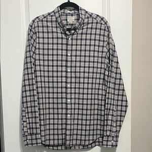 J. Crew Stretch Secret Wash Organic Cotton Poplin Plaid Shirt Sz Large